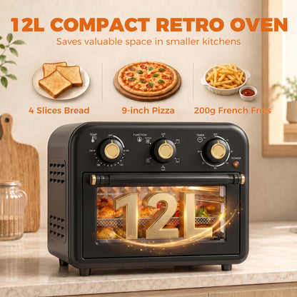 Air Fryer Toaster Oven, Convection Countertop Oven, with Adjustable Temperature and Timer, 12 L, Black