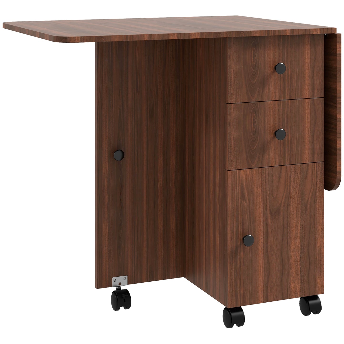 Multi-Storage Six-Person Drop Leaf Dining Table - Distressed Brown