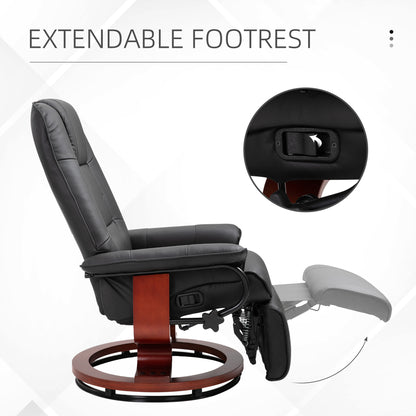Reclining Swivel Chair, with Footrest - Black