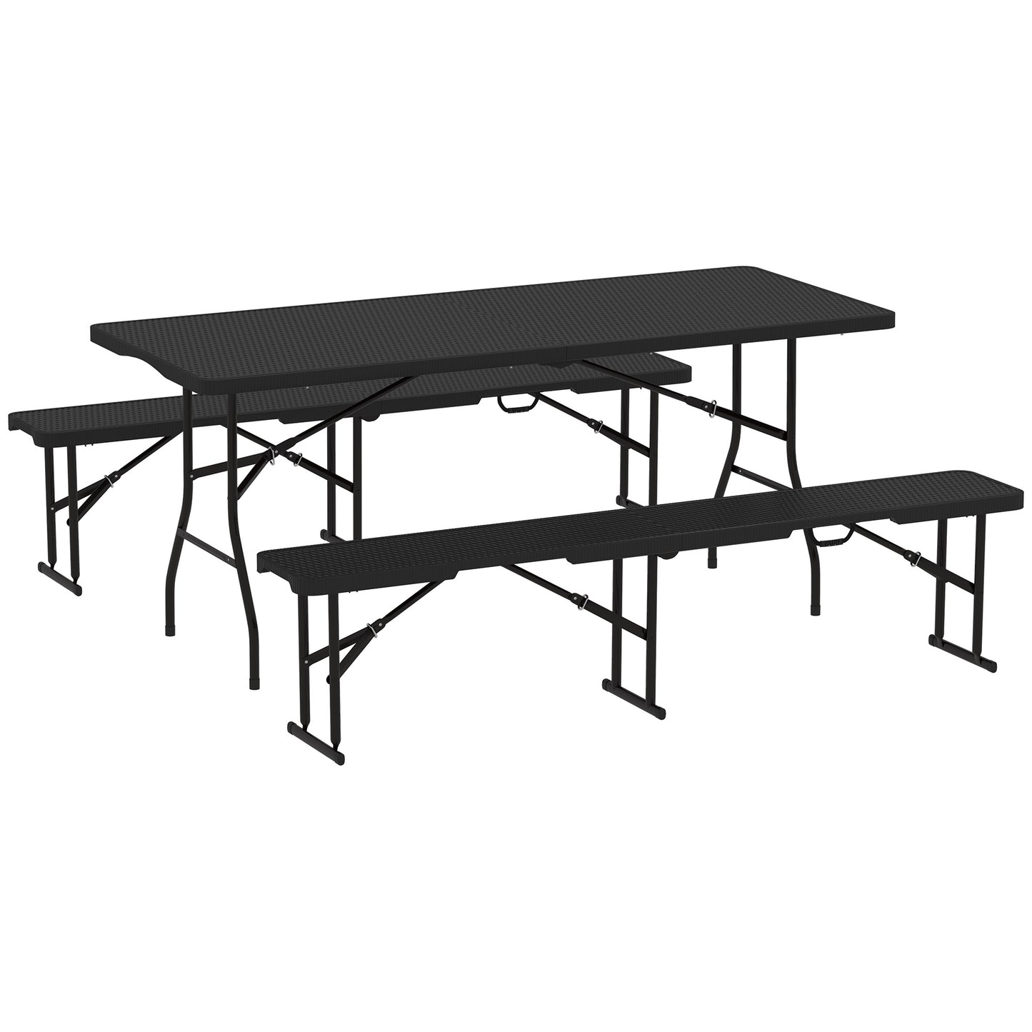 Folding Picnic Table and Bench Set, Rattan Effect Portable Camping Table and Chairs with Carrying Handles for Indoor Outdoor