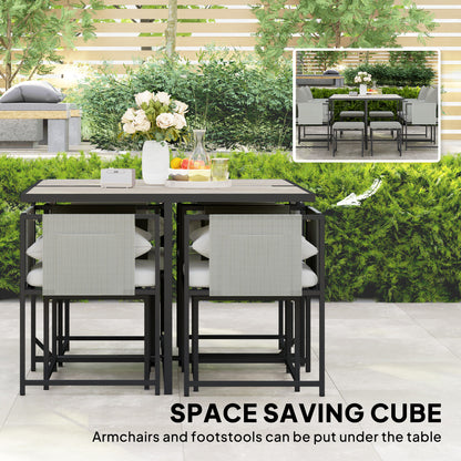 Nine-Piece Steel Frame Garden Dining Set - Dark Grey
