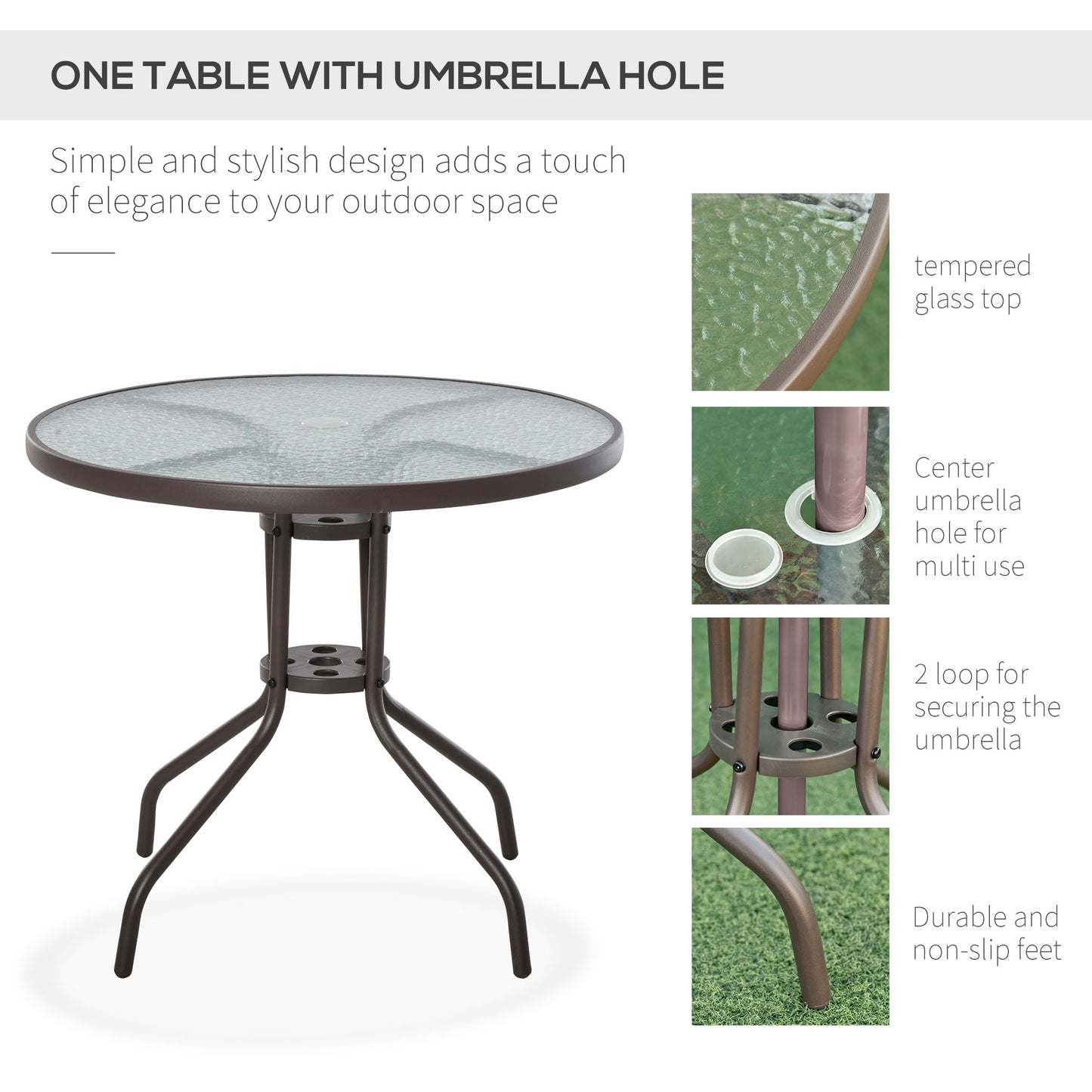 Garden Patio Texteline Folding Chairs Plus Table and Parasol Furniture Bistro Set 6 Pieces - Coffee/Cream