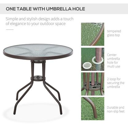 Garden Patio Texteline Folding Chairs Plus Table and Parasol Furniture Bistro Set 6 Pieces - Coffee/Cream