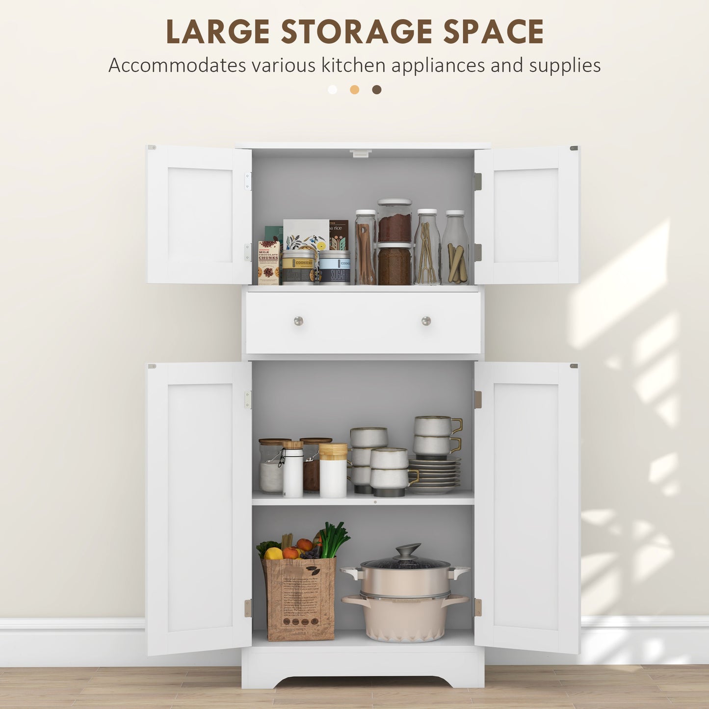 Multi-Storage Freestanding Kitchen Cabinet with Adjustable Lower Shelf - White