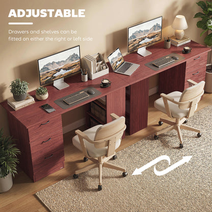 Computer Desk, Writing Table, PC Workstation with 3 Storage Shelves and Drawers, Handle, for Home Office, Walnut Brown