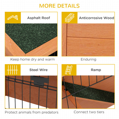 Two-Tier Antiseptic Wood Rabbit Hutch, 102cm Guinea Pig Hutch with Run - Orange