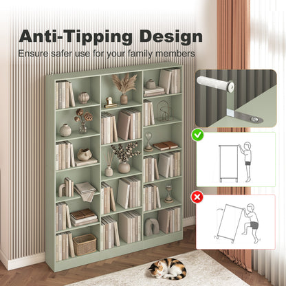 Bookcase with Open Storage, 6-Tier Bookshelf with Anti-Tipping Hardware, Light Green