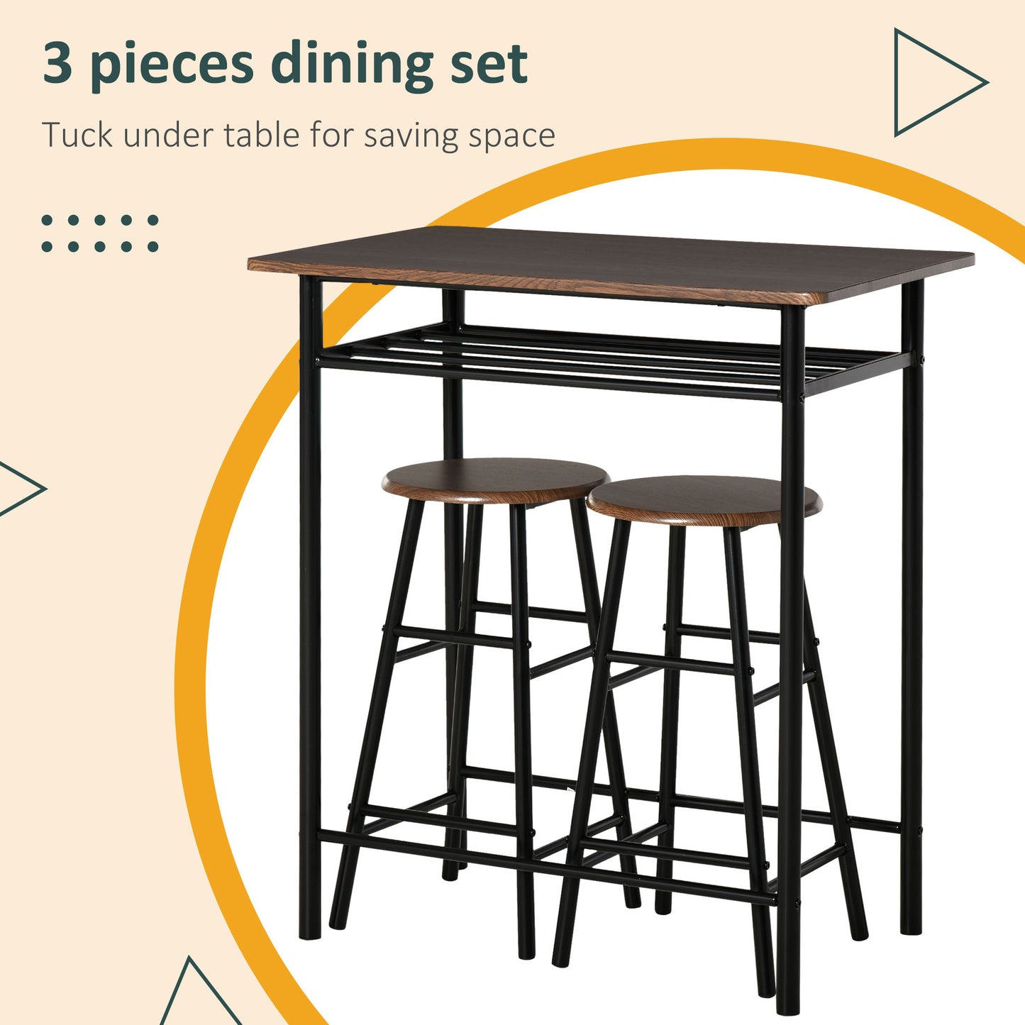 Bar Table & Stool Set with Storage – Black & Oak