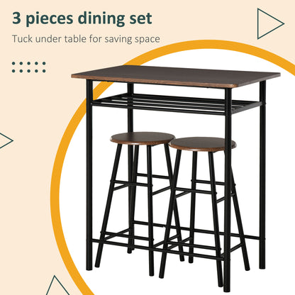Bar Table & Stool Set with Storage – Black & Oak