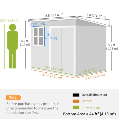 8.5 x 6ft Storage Shed Galvanised Steel Garden Shed, Metal Shed with Foundation Kit, Window