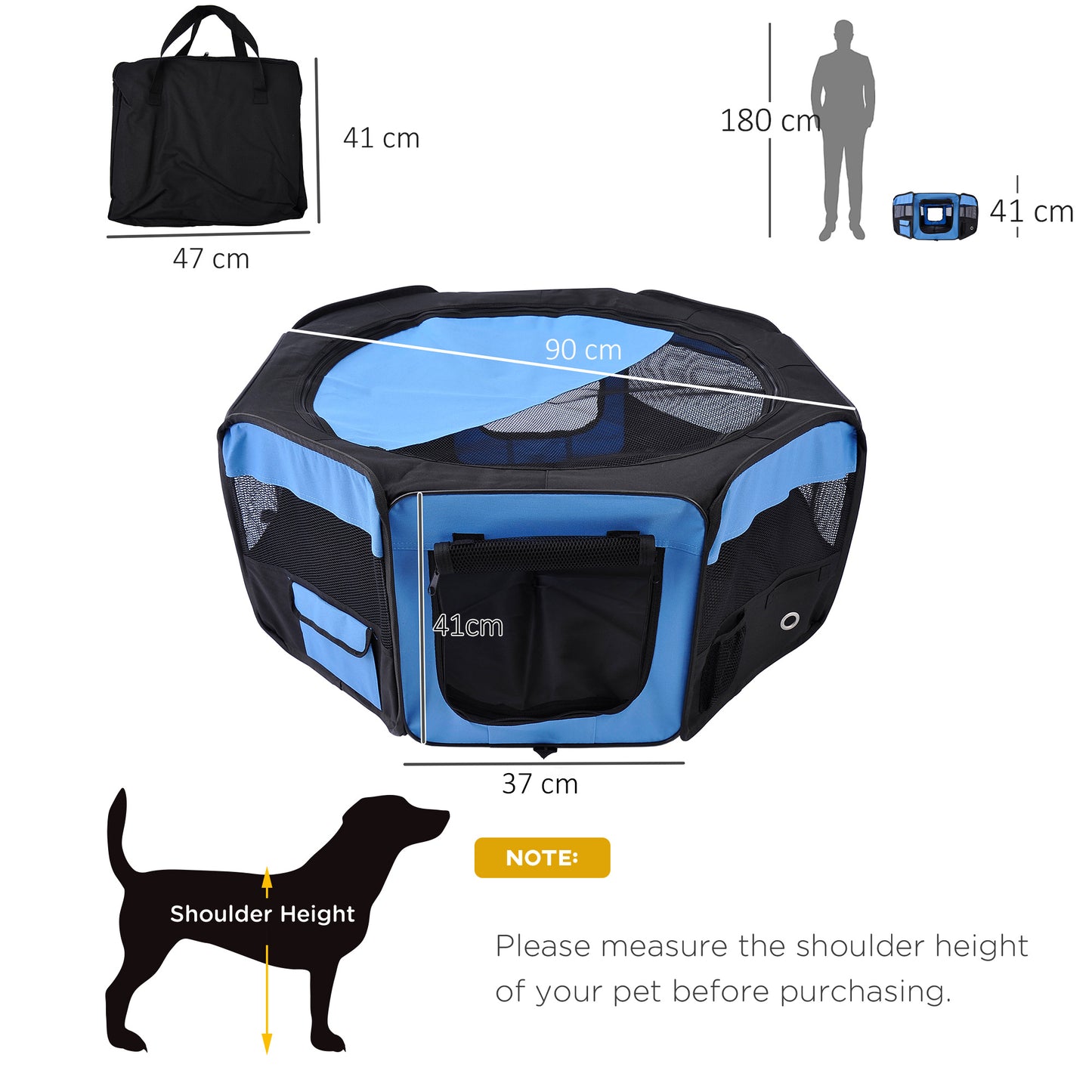 600D Oxford Soft Fabric Kennel, Portable Lightweight Cat Dog Playpen