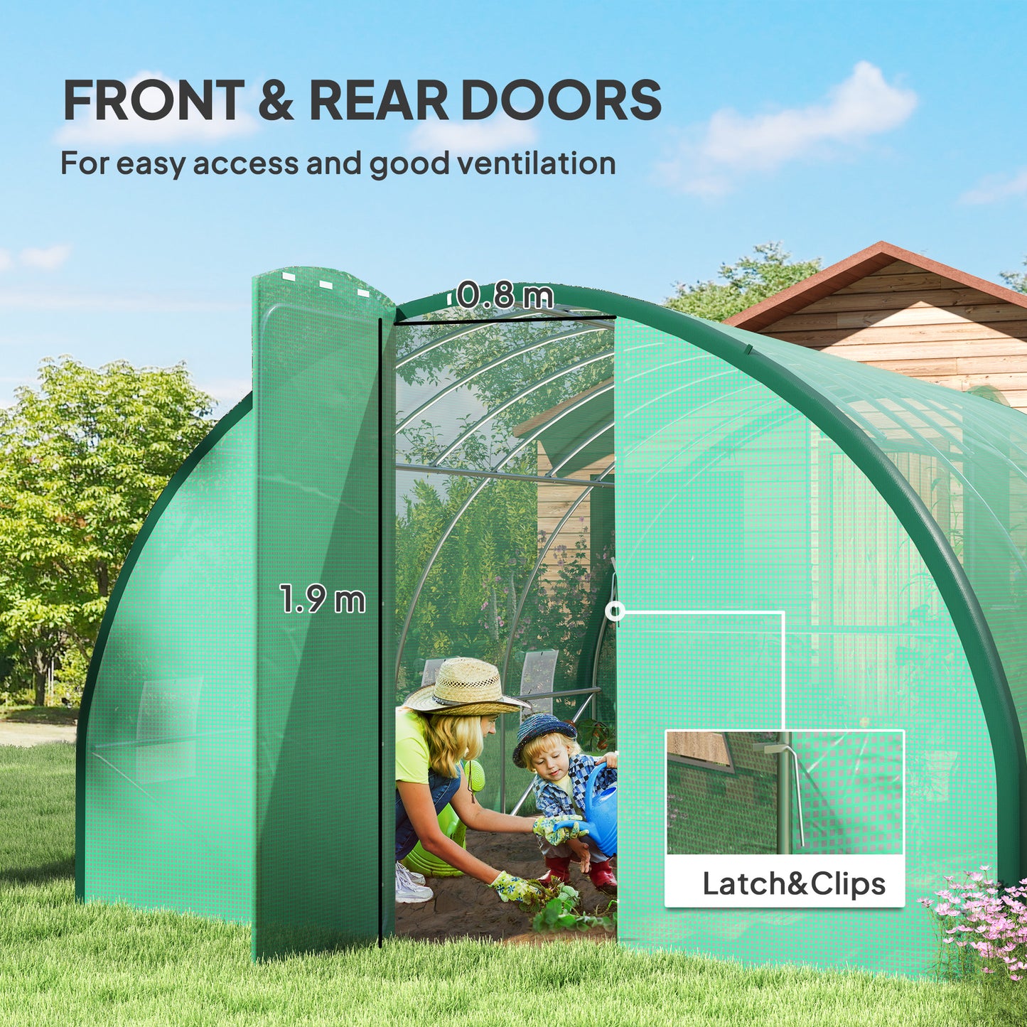 4 x 3 m Polytunnel Greenhouse, with Windows and Doors - Green