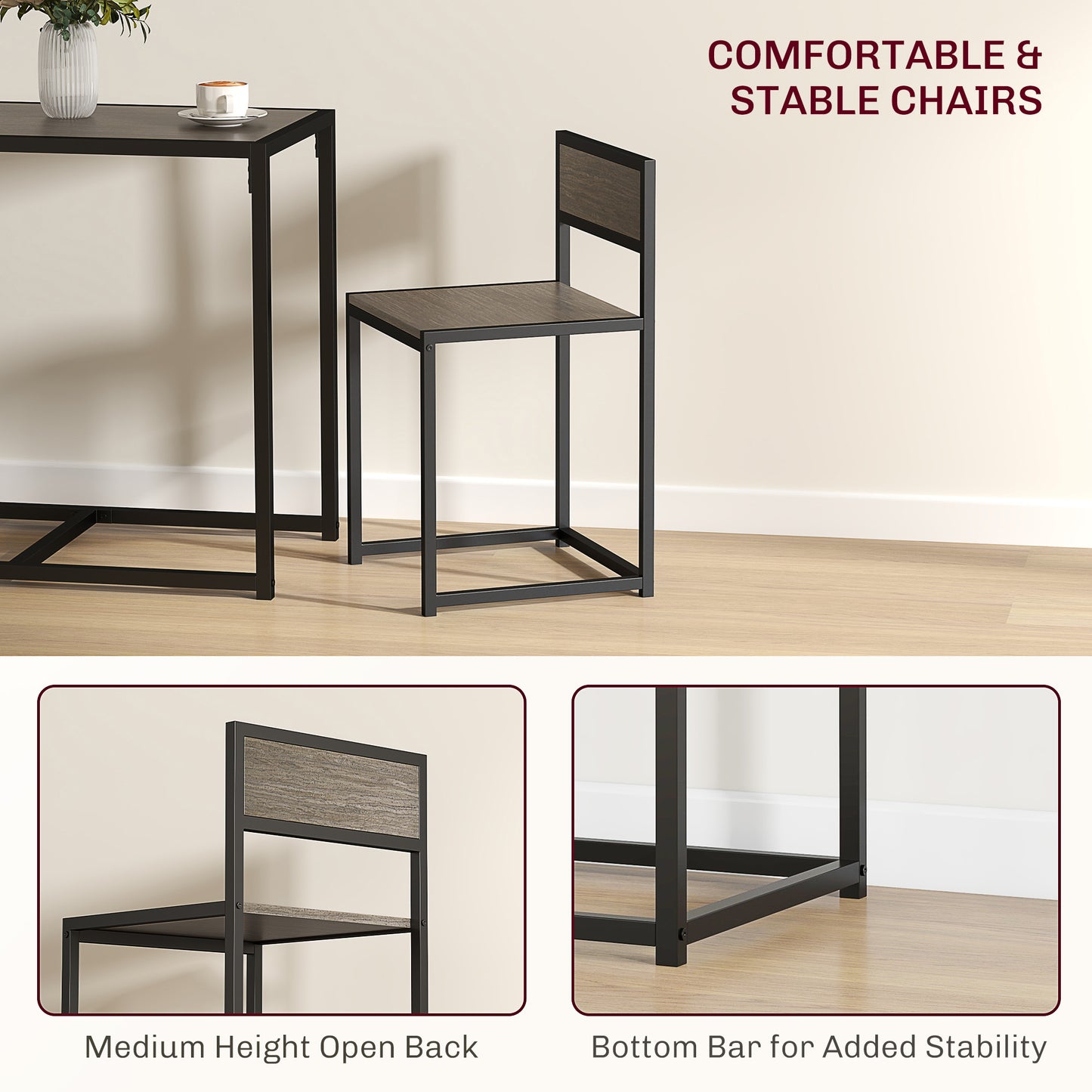 Dining Table and Chairs Set 2, Dining Room Sets, Rectangular Space Saving Table and 2 Chairs for Compact Kitchens