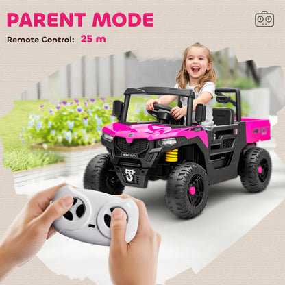 Kids Ride on Car, 12V Electric Kids UTV with Electric Dump Bed, 4-Wheel Suspension for 3-8 Years, Pink