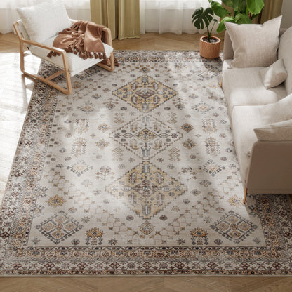 Vintage Area Rug, Non-Slip Washable Rug, Flannel Floor Carpet for Living Room, Bedroom, Dining Room, Home Office