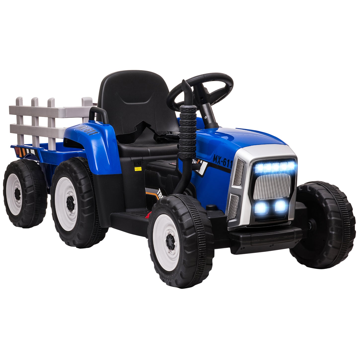 Ride On Tractor, Battery Powered Electric Car, with Detachable Trailer, Remote Control, Music, Blue