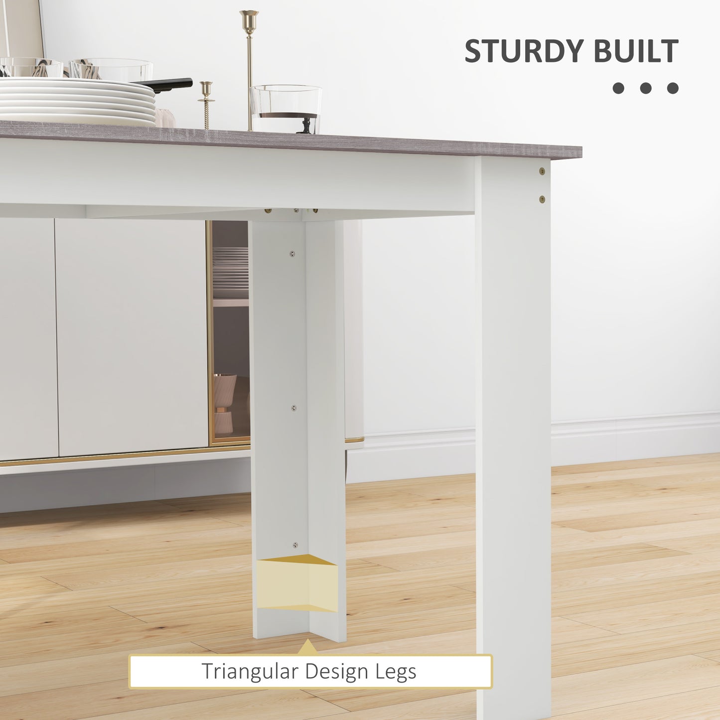 Dining Table for 4-6 People, Kitchen Table with Wood Effect for Dining Room, Grey