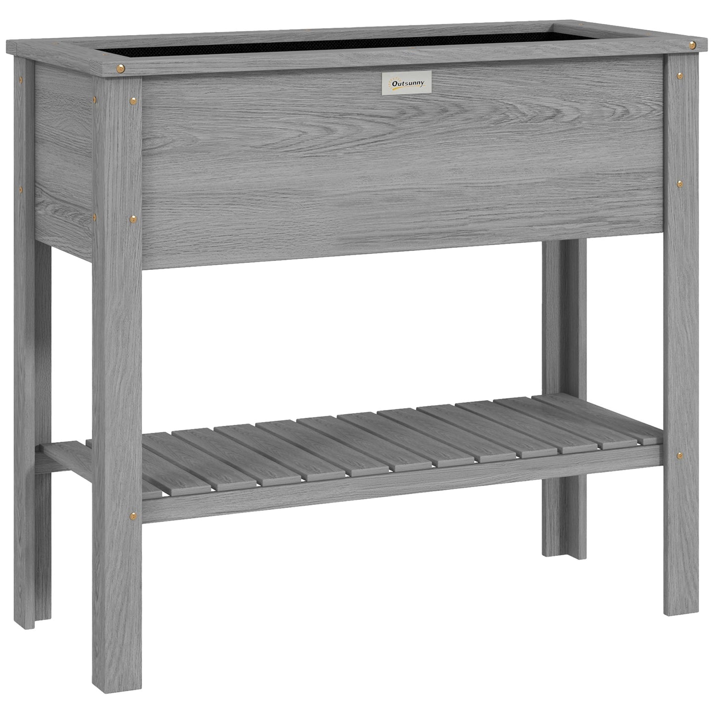 Wooden Raised Garden Bed, Elevated Planter Box with Storage Shelf and Drainage Holes, Raised Planter with Legs, Grey