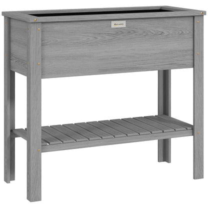 Wooden Raised Garden Bed, Elevated Planter Box with Storage Shelf and Drainage Holes, Raised Planter with Legs, Grey