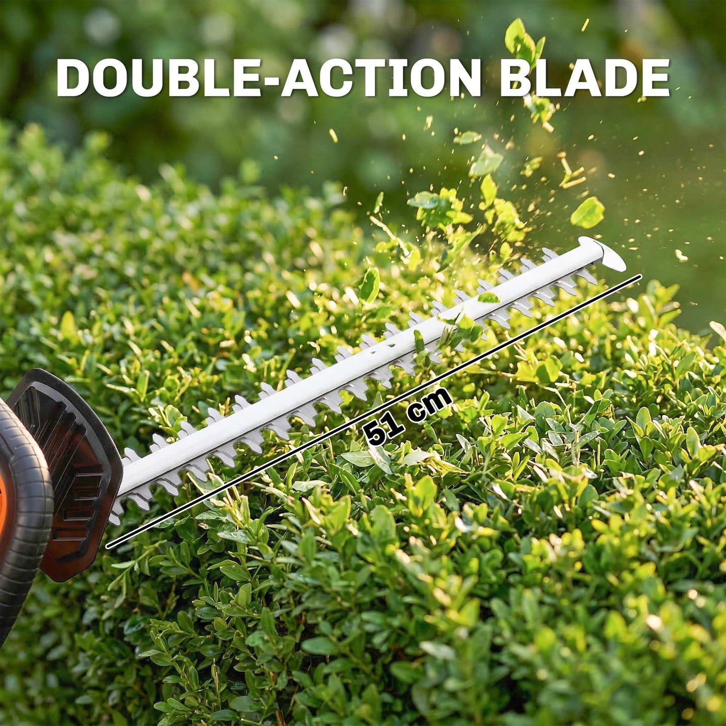 20" Cordless Hedge Trimmer, 18V Electric Hedge Cutter with 51cm Dual Action Blade, 2000mAh Battery and Charger