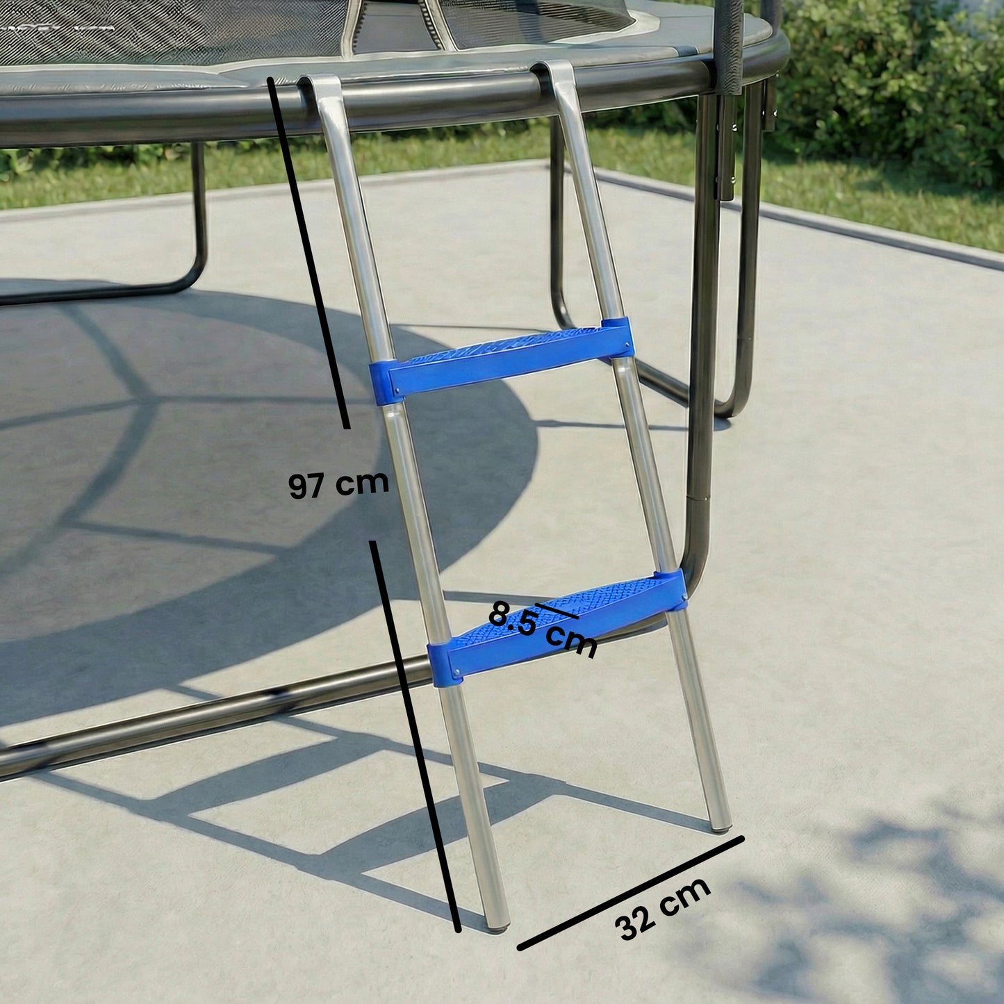 Trampoline Ladder, 2-Steps with Horizontal Wide Steps, Universal Hook, Galvanised Steel Frame, 150kg Load Capacity