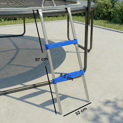 Trampoline Ladder, 2-Steps with Horizontal Wide Steps, Universal Hook, Galvanised Steel Frame, 150kg Load Capacity