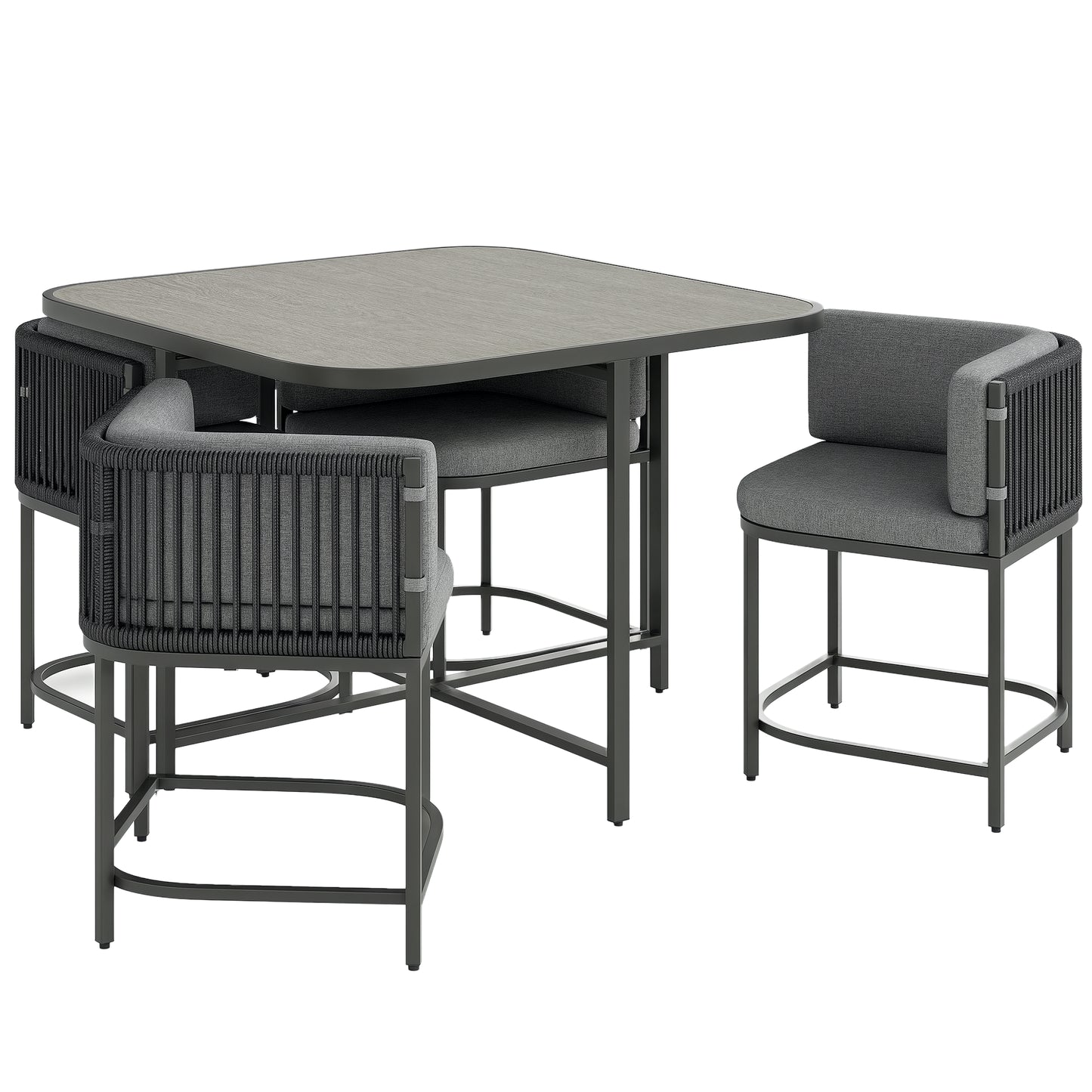 4-Seater Rattan Cube Garden Furniture Set with Cushions - Charcoal Grey