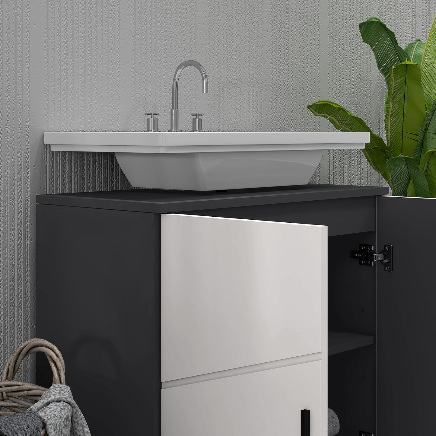 Under Sink Bathroom Cabinet, Bathroom Vanity Unit, Basin Storage Cupboard with Double Doors and Shelf