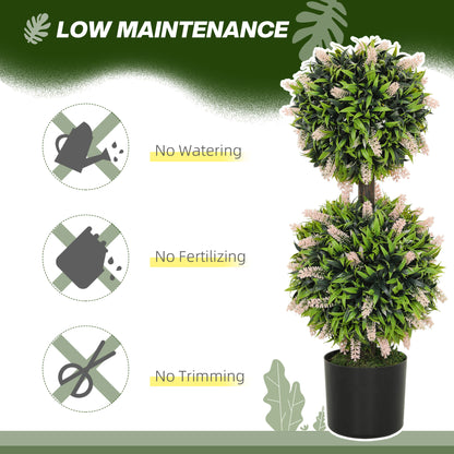 Set of 2 Artificial Plants, Lavender Flowers Ball Trees with Pot, for Home Indoor Outdoor Decor, 70cm