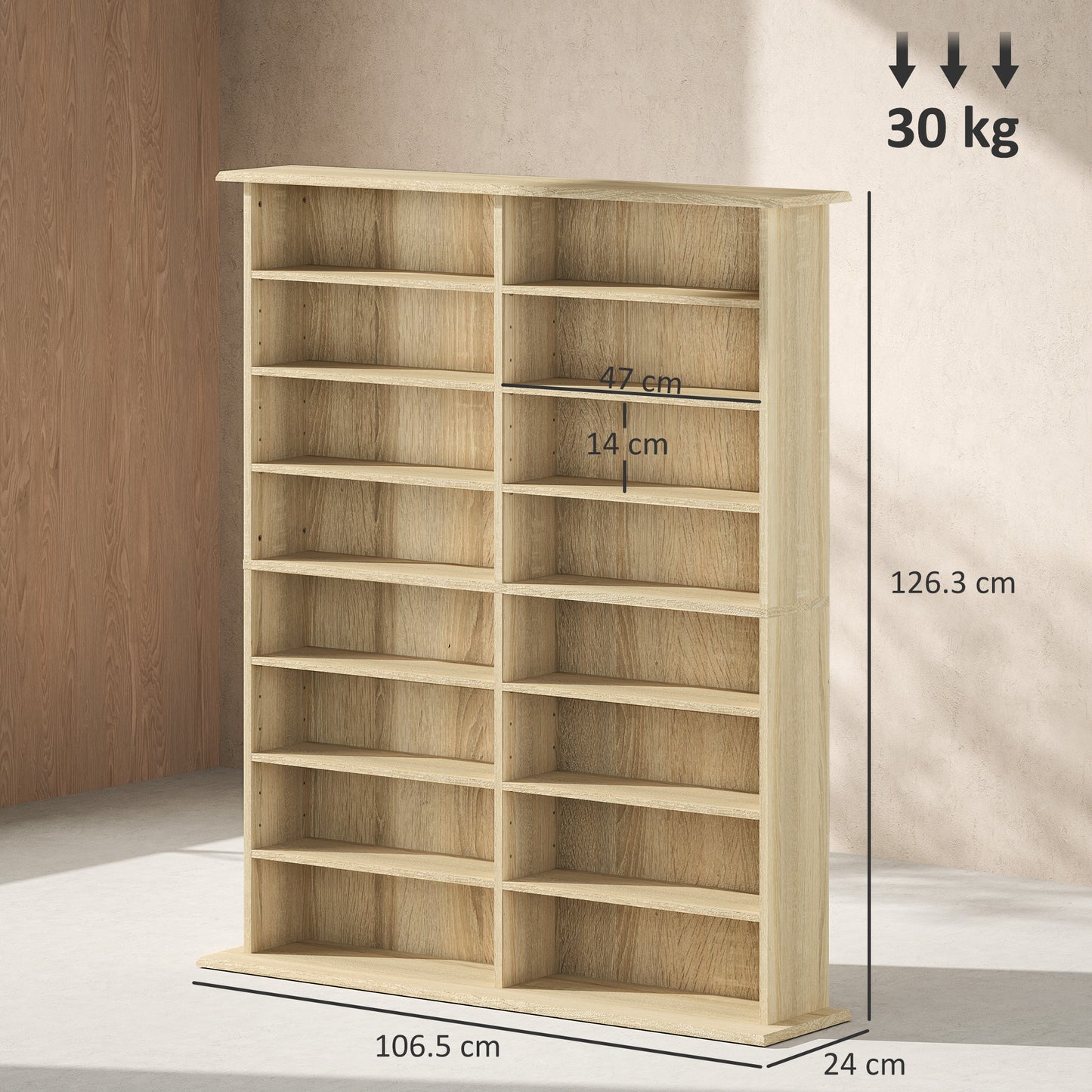 16-Compartment Media Shelf - Nature Wood Finish