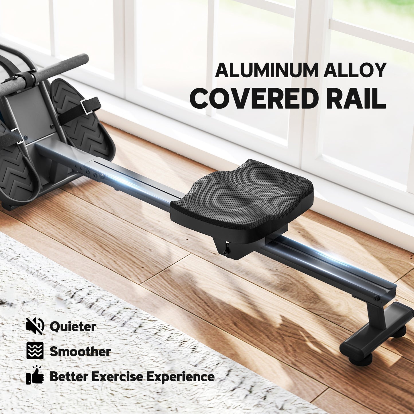 Water Rowing Machine with Wheels, Vertical Storage, Adjustable Resistance, for Strength, Cardio Training