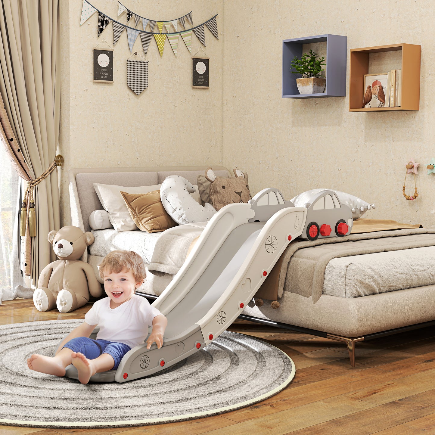 Kids Slide for Bed, Sofa, with Extended Length, Easy to assemble and Store, Grey