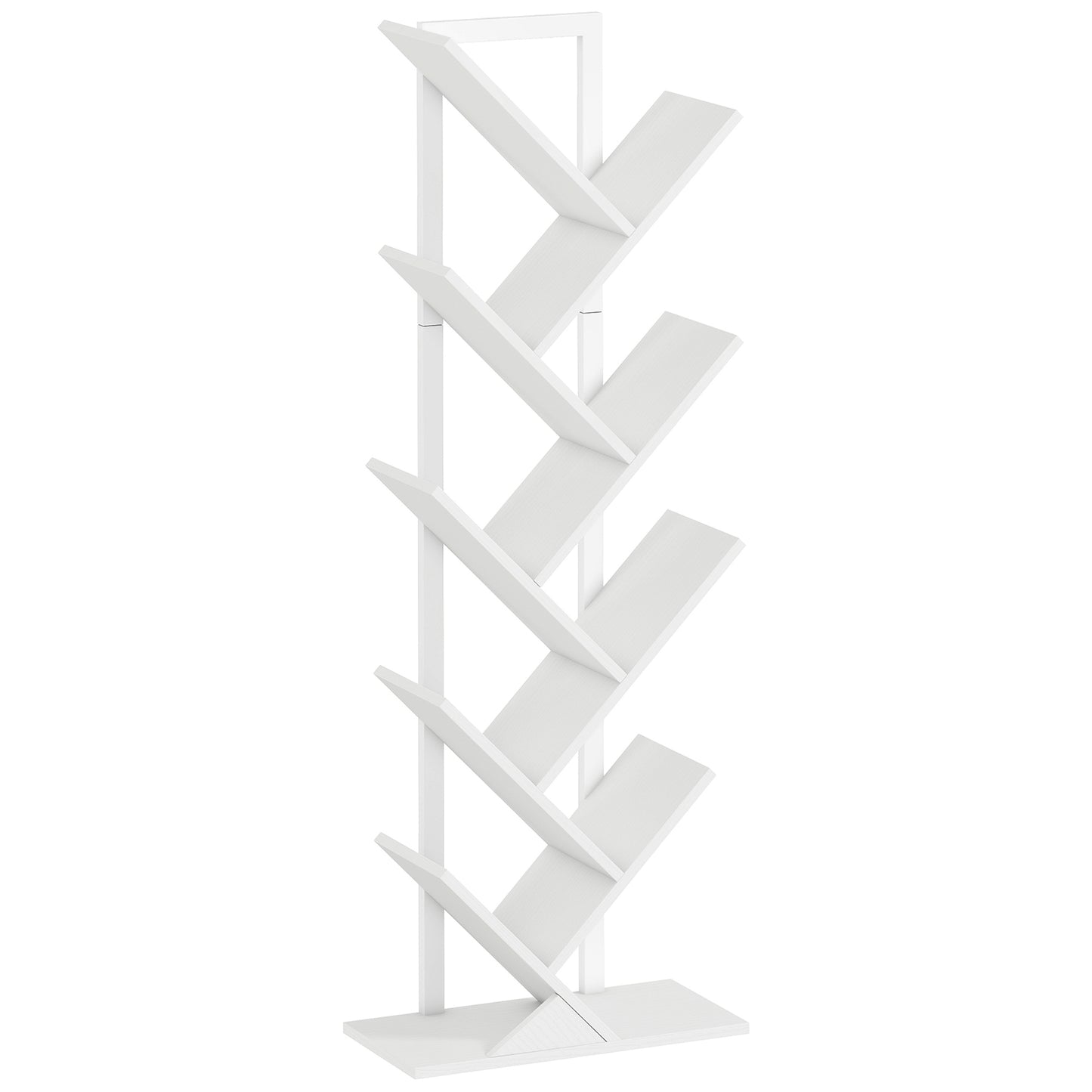 9-Tier Tree Bookshelf, Industrial Free Standing Bookcase with Steel Frame, Display Storage White