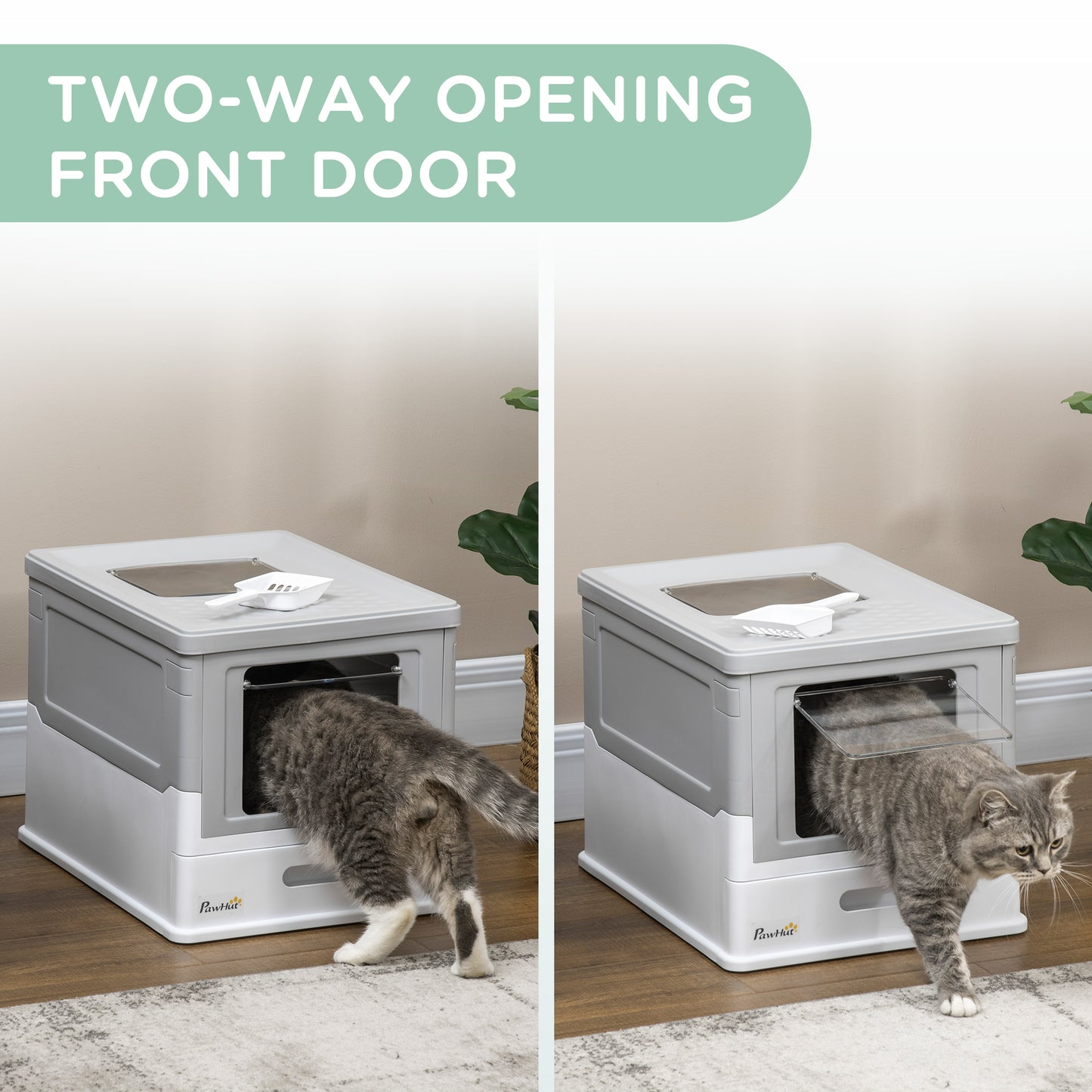 Hooded Cat Litter Box, Portable Pet Toilet, with Scoop, Front Entry - Grey