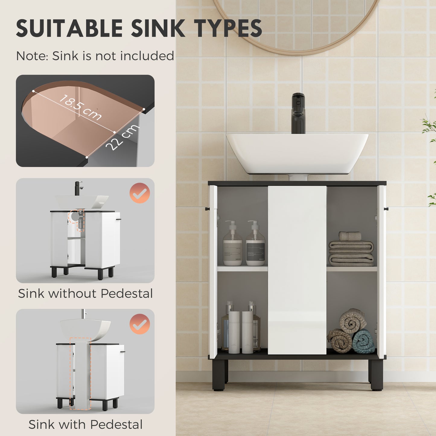 Modern Under-Sink Bathroom Cabinet - High Gloss White