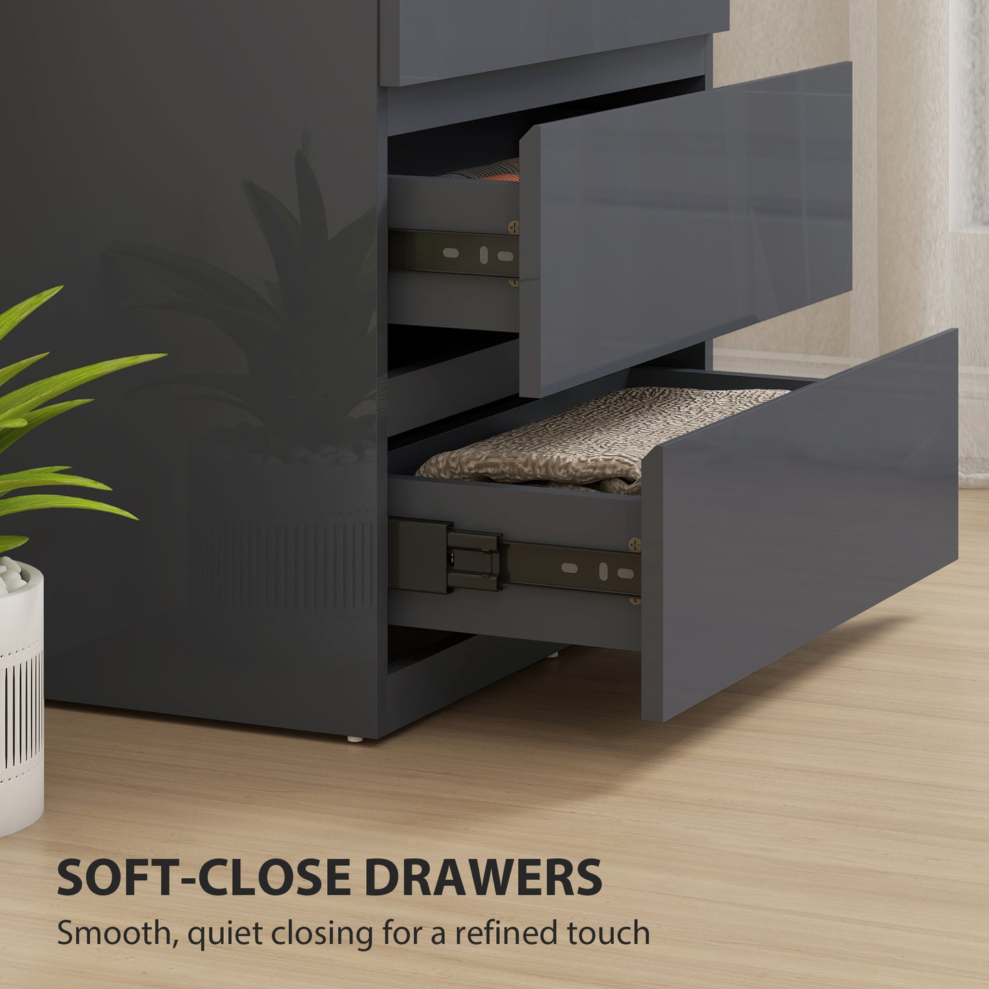 High Gloss Chest of Drawers, 4-Drawer Storage Cabinets, Modern Dresser for Bedroom, Grey