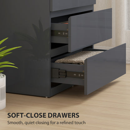 High Gloss Chest of Drawers, 4-Drawer Storage Cabinets, Modern Dresser for Bedroom, Grey