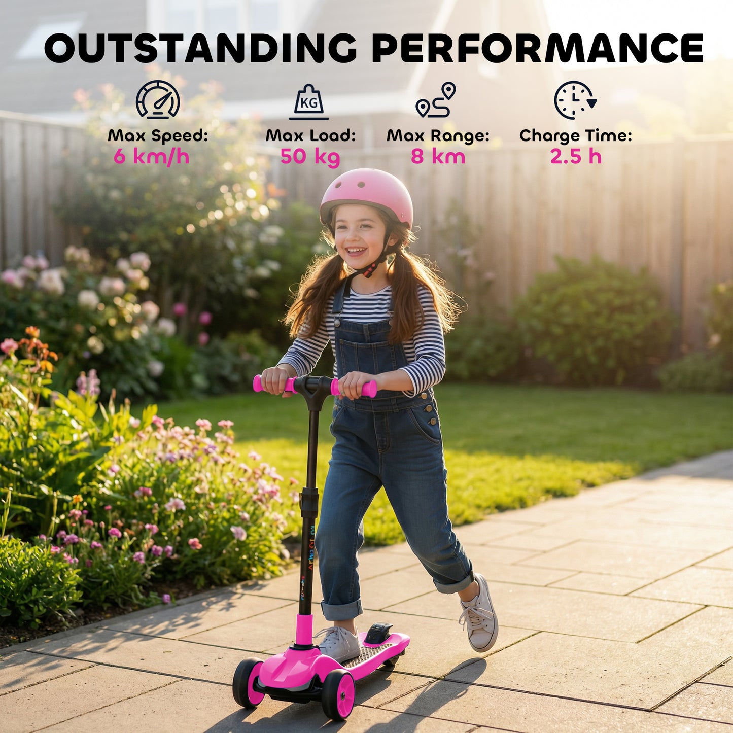 Three-Wheel Foldable Electric Scooter for Kids Aged 6-10 Years, Pink