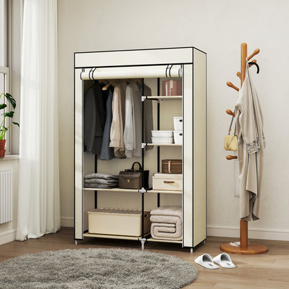 Fabric Wardrobe w/ Shelves Hanging Rail Foldable Wardrobe Cream