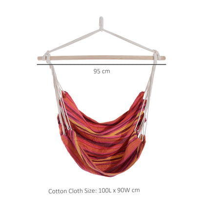 Outdoor Hanging Rope Chair with Cotton Rope, Garden Hammock Chair with Wooden Support Bar Cotton Cloth