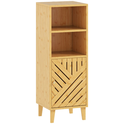 Slim Bathroom Cabinet with Bamboo Door and Legs, Narrow Bathroom Storage Cabinet
