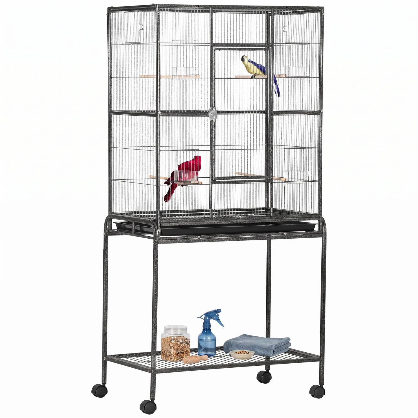 Large Bird Cage Budgie Cage with Stand, Storage Shelf, Wood Perch for Parrot Canary Parakeet Cockatiels, 81 x 48 x 162.5 cm