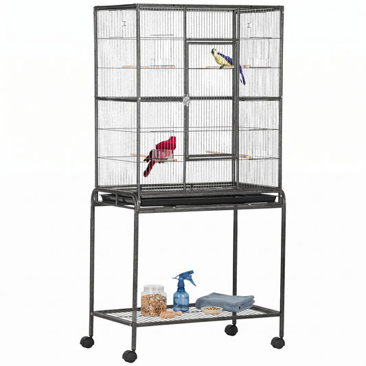 Large Bird Cage Budgie Cage with Stand, Storage Shelf, Wood Perch for Parrot Canary Parakeet Cockatiels, 81 x 48 x 162.5 cm