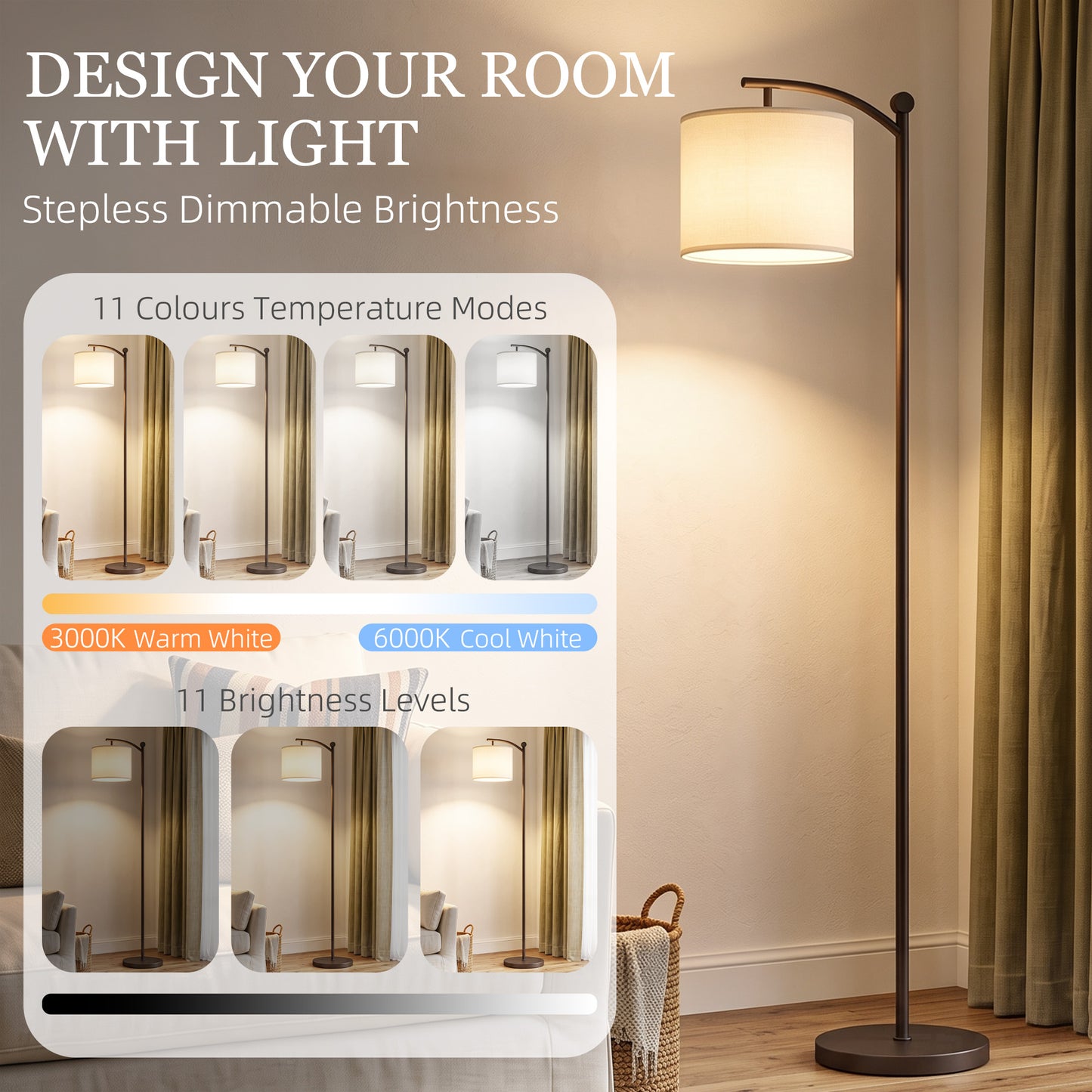 LED Floor Lamp with Remote Control - Black