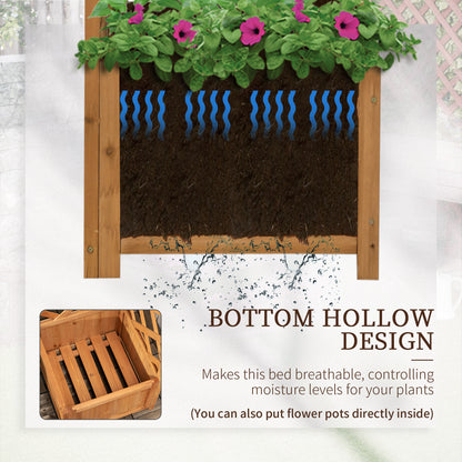 Wooden Planter with Corner Trellis, Freestanding Raised Garden Bed with Drainage Bottom, Outdoor Planter Box, Brown