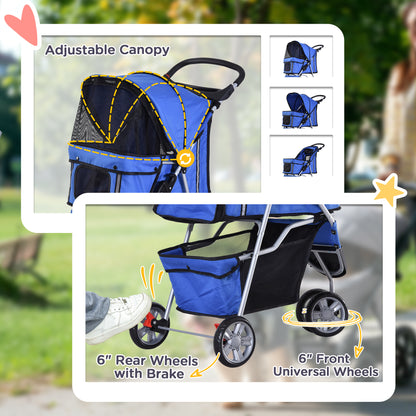 3 Wheel Pet Stroller for Small and Miniature Dogs, Blue