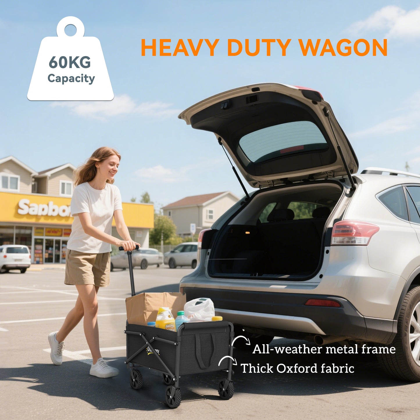 62L Festival Trolley on Wheels, Portable Small Folding Trolley Cart