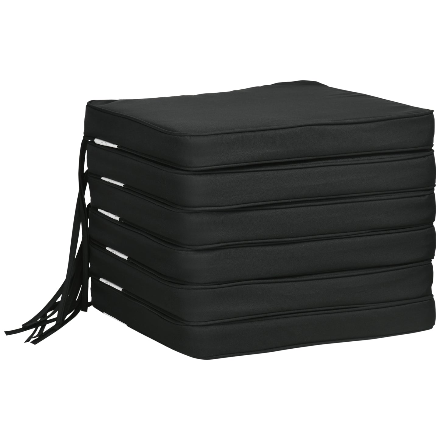 Set of 6 Chair Cushion Seat Pads Dining Chair w/ Straps Indoor Outdoor Removable Tie On Garden Patio, Black