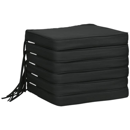 Set of 6 Chair Cushion Seat Pads Dining Chair w/ Straps Indoor Outdoor Removable Tie On Garden Patio, Black