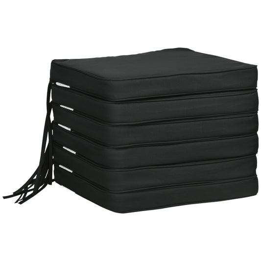 Set of 6 Chair Cushion Seat Pads Dining Chair w/ Straps Indoor Outdoor Removable Tie On Garden Patio, Black